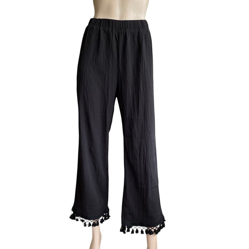 Wide Leg High Rise Cropped Tassel Pants Sz 8/10 NWOT